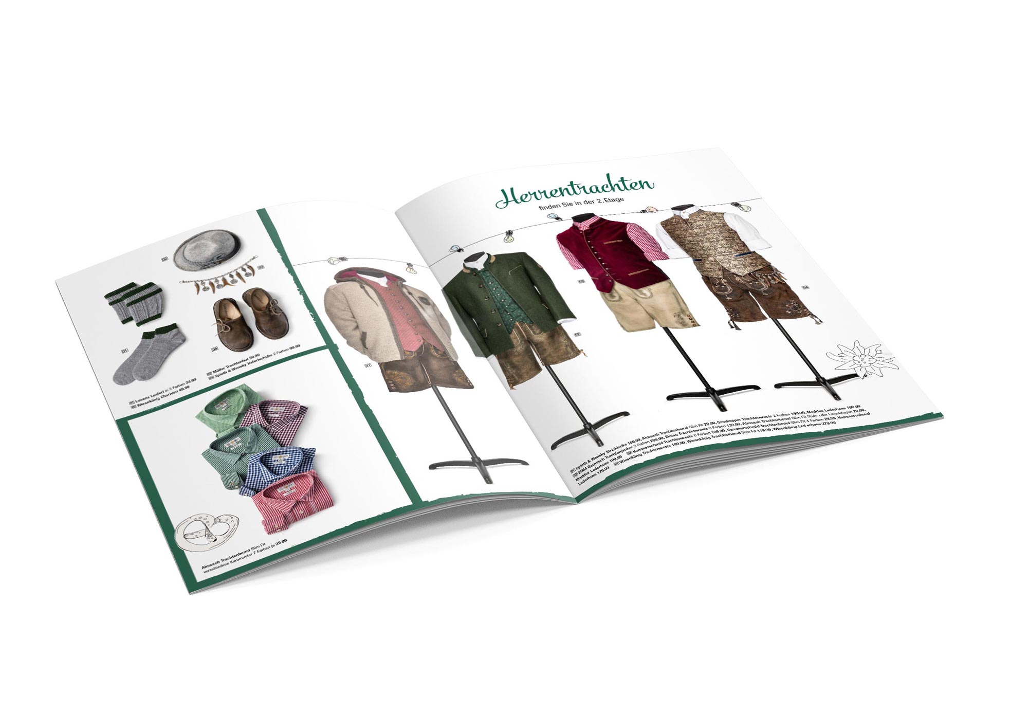 Aufgeschlagener Wiesn-Beileger Galeria Kaufhof: Herrentrachten mit Lederhosen, Trachtenjacken und Accessoires