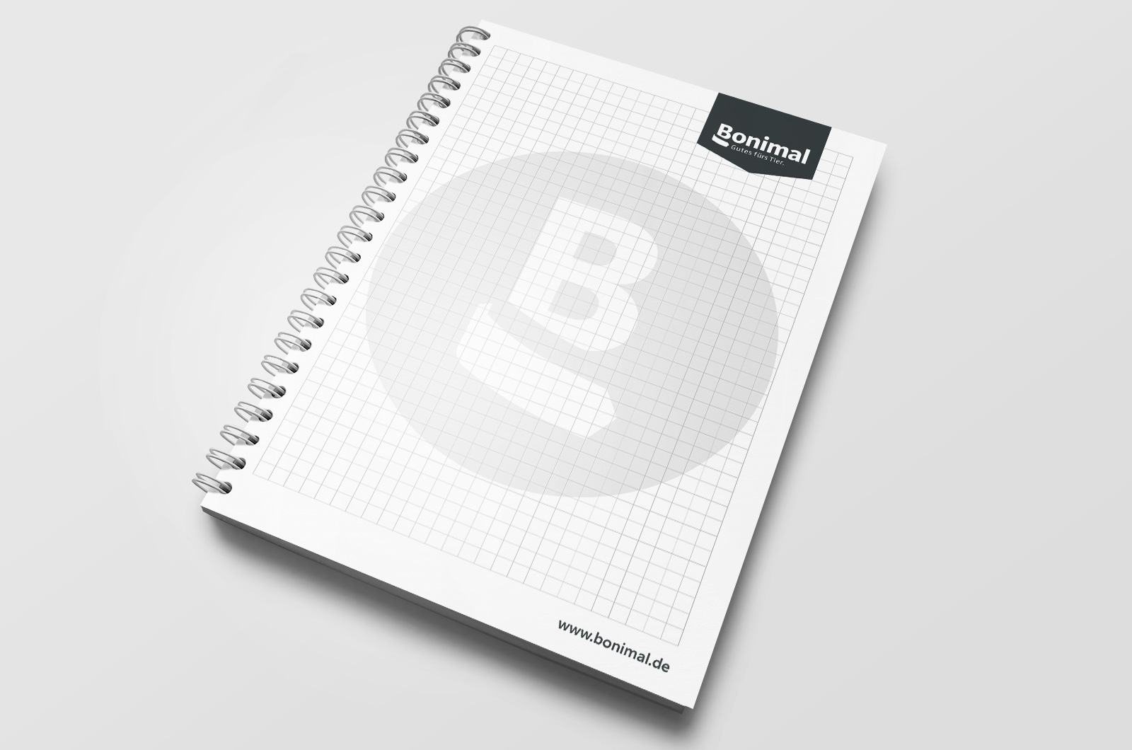 Bonimal Corporate Design – Spiralnotizblock mit Markenzeichen, Geschäftsausstattung: ZP Medienwerk