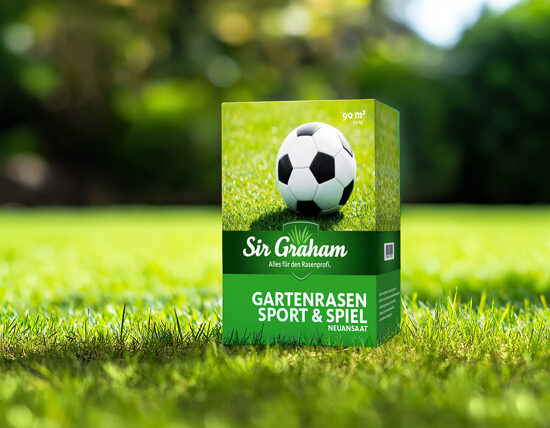 Sir Graham Basisrasen Garten & Spiel – Packaging-Inszenierung auf Rasen, Produktfotografie und Design: ZP Medienwerk