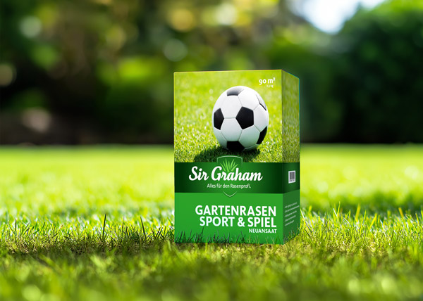 Sir Graham Basisrasen Garten & Spiel – Packaging-Inszenierung auf Rasen, Produktfotografie und Design: ZP Medienwerk