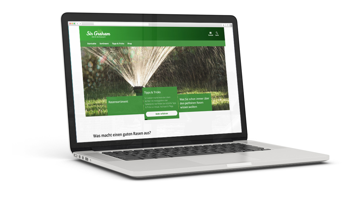 Sir Graham Website – Startseite mit Rasensortiment und Tipps & Tricks, Webdesign: ZP Medienwerk