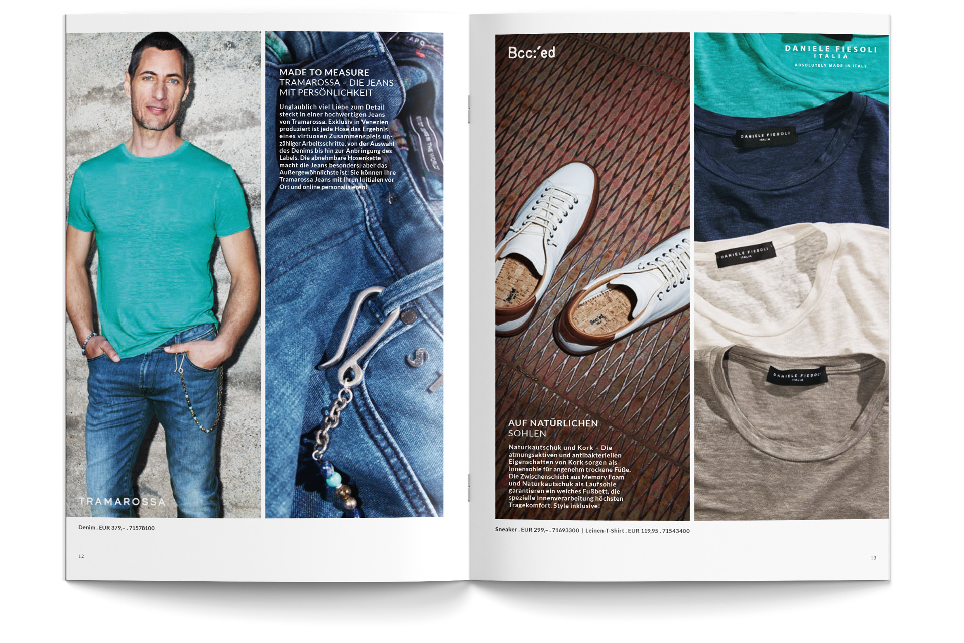 Eckerle Katalog – Innenseiten mit Tramarossa Denim und Daniele Fiesoli T-Shirts, Bildbearbeitung: ZP Medienwerk