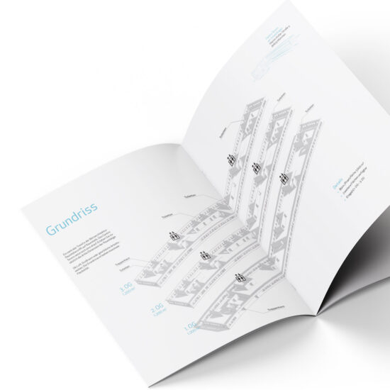 Exposé-Design für das Büroprojekt Centro Tesoro der Schwaiger Group München – Printgestaltung von ZP Medienwerk