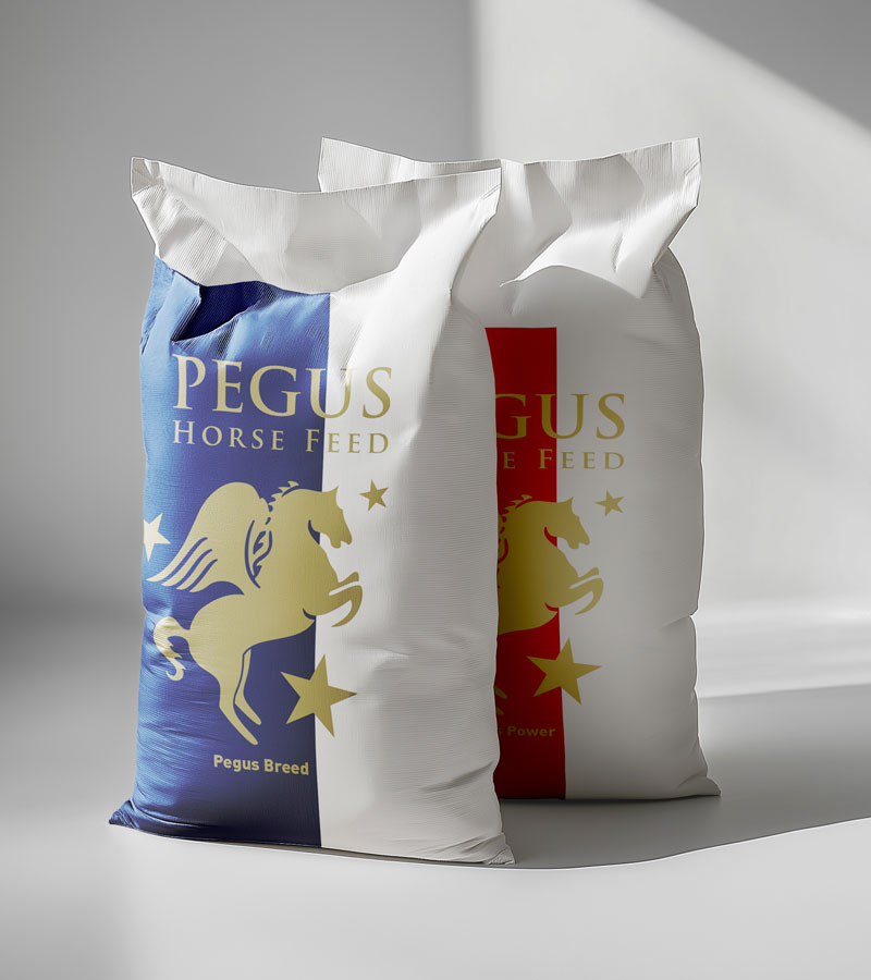 Futtersack-Verpackung für Pegus Horsefeed im neuen Corporate Design – Packaging-Gestaltung von ZP Medienwerk München