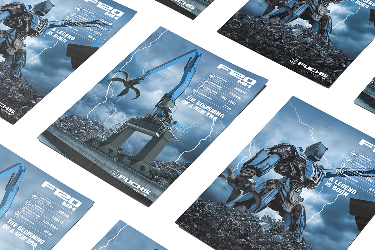Poster der FUCHS F120 MH Umschlagmaschine im Kampagnenstil
