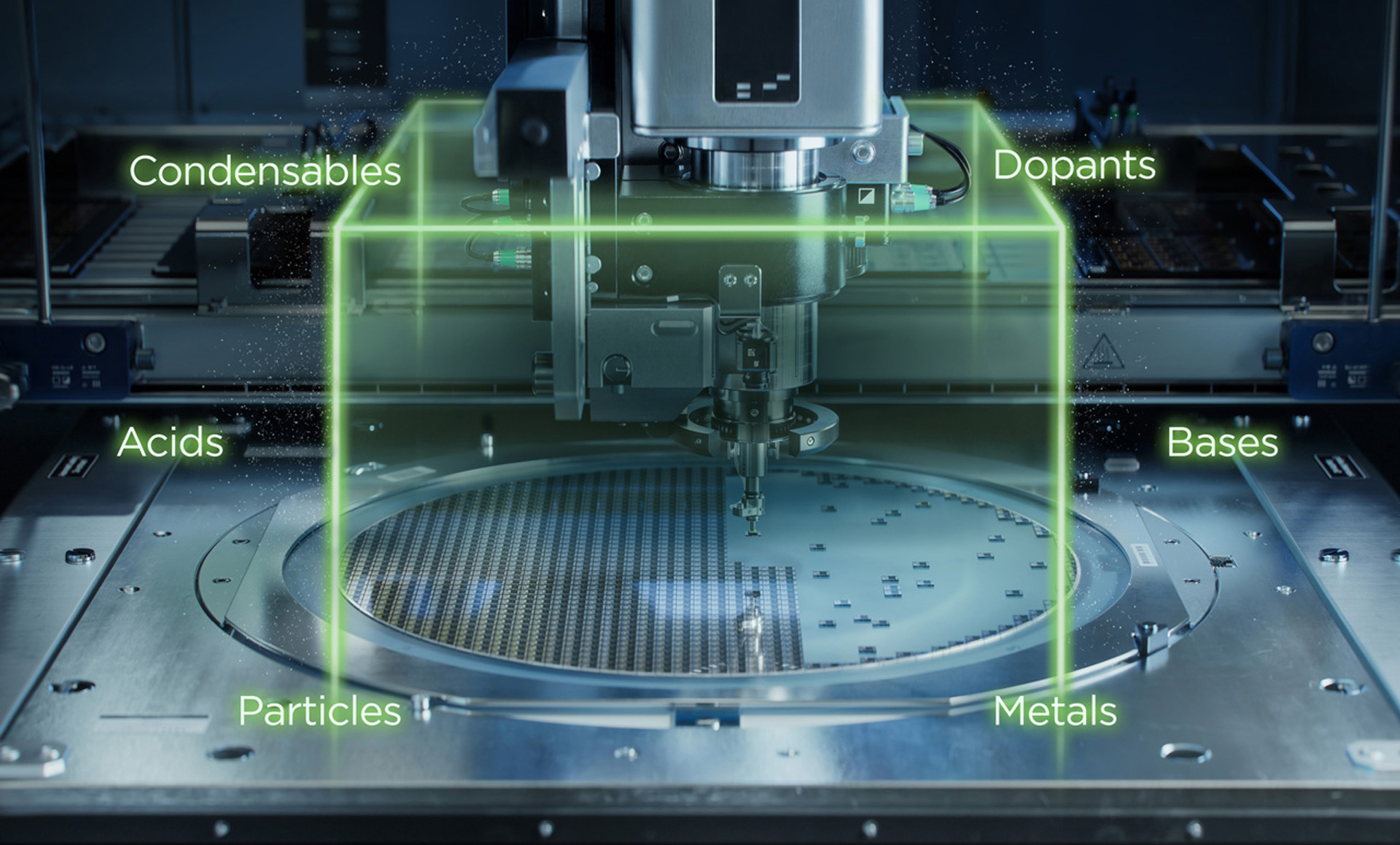 Keyvisual für MANN+HUMMEL Halbleiterfertigung – leuchtendes Schutzfeld symbolisiert Filtration gegen Partikel, Metalle und chemische Verunreinigungen, 3D-Visualisierung von ZP Medienwerk